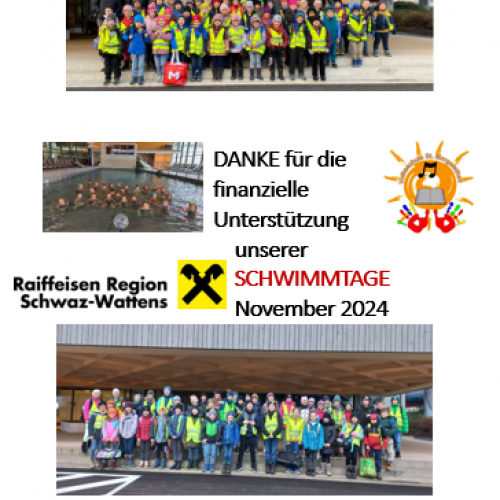 Schwimmtag 2024- Danke- Plakat für die Unterstützung durch die Raika