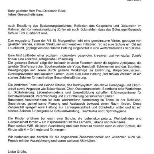 Gütesiegel "Gesunde Schule"- September 2025